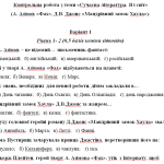 Контрольна робота 7 клас з теми «Сучасна література. Я і світ».