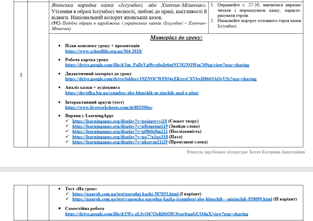 Головне зображення розробки: Інтерактивне календарне планування з зарубіжної літератури для 5 класу з ГР (2 год) (підр. Н. Міляновської)