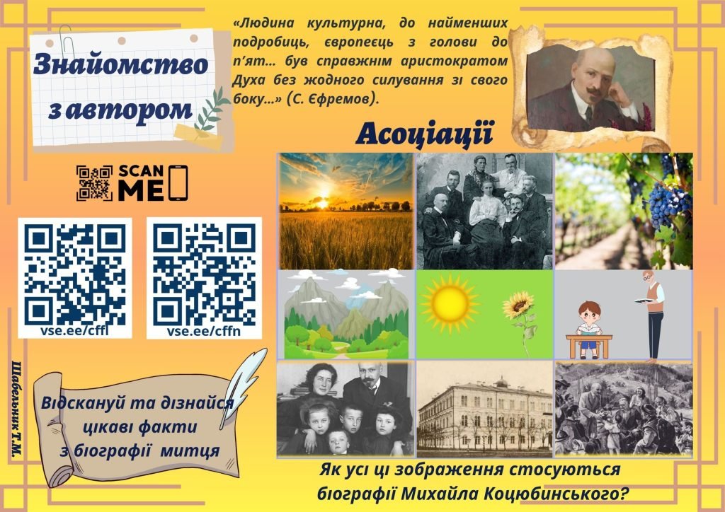 Головне зображення розробки: Робочі аркуші “Життєвий і творчий шлях М.М. Коцюбинського”