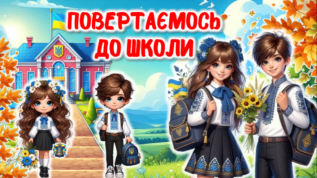 Головне зображення розробки: Перший урок 2024/2025. ПОВЕРТАЄМОСЬ ДО ШКОЛИ. Презентація+Конспект