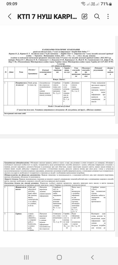 Головне зображення розробки: календарно тематичне планування англійська мова 7 клас нуш