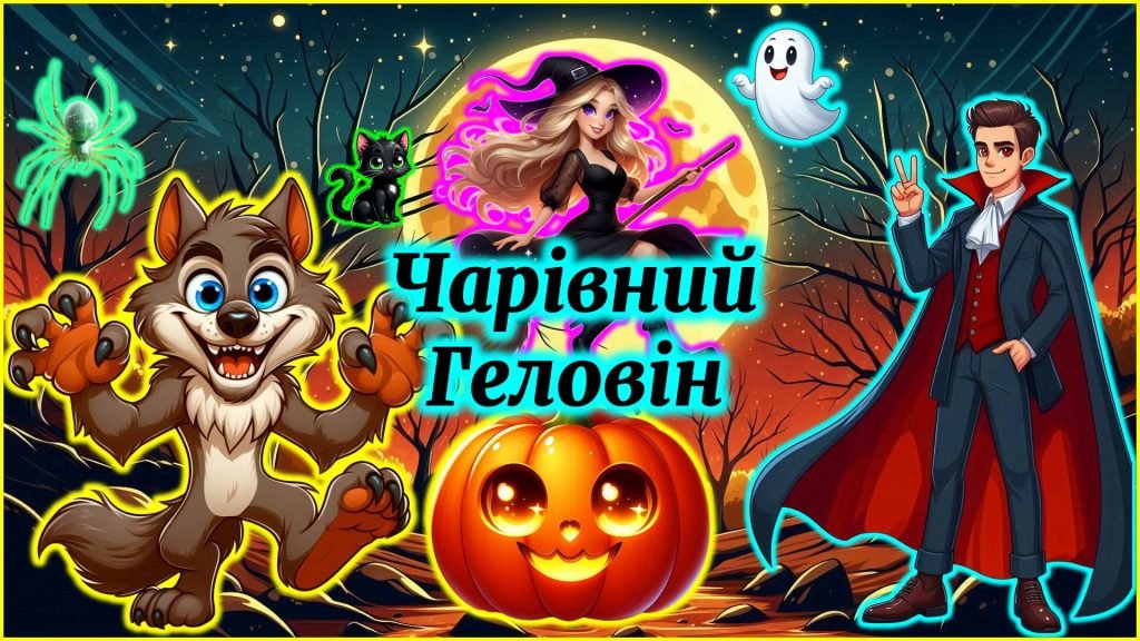 Головне зображення розробки: Чарівні привітання на Геловін 🌕: від 🧙‍♀️, 🎃, 🧛‍♂️, 👻, 🕷️, 🐺, 🐈 (для молодших учнів)