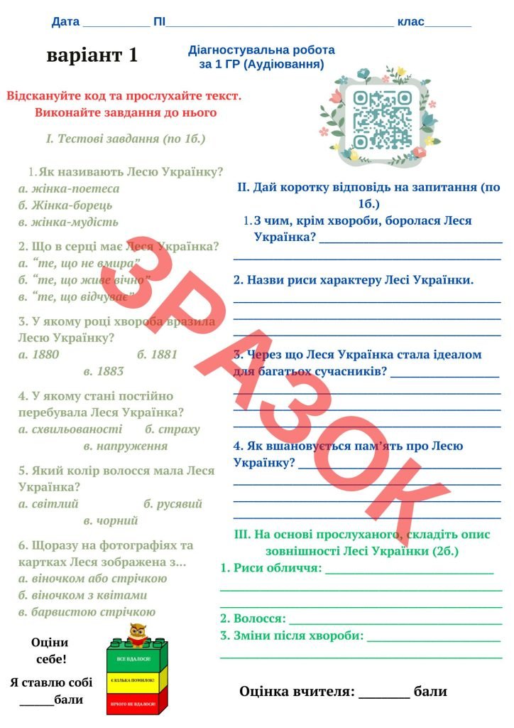 Головне зображення розробки: Діагностична робота “Аудіювання” ГР1