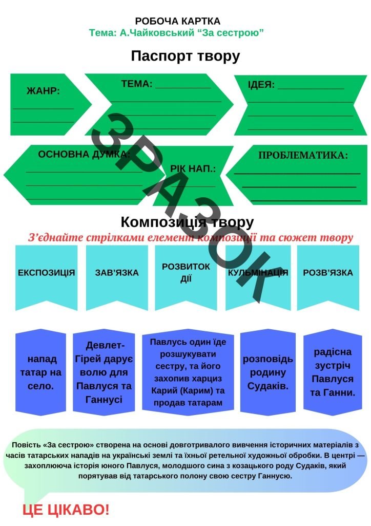 Головне зображення розробки: Робоча картка з теми “А. Чайковський “За сестрою””