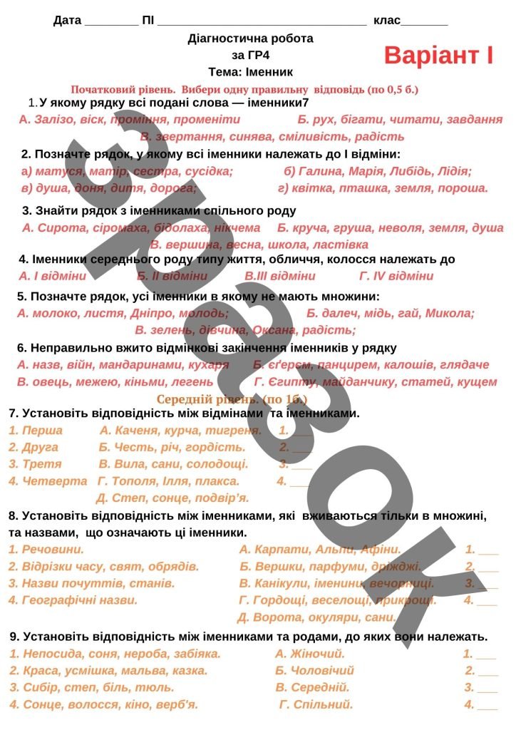 Головне зображення розробки: Діагностична робота за ГР4 “Іменник”
