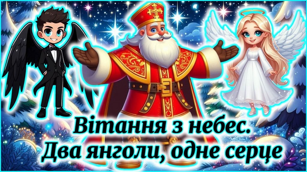 Головне зображення розробки: Побажання на День Святого Миколая «Вітання з небес» 🎅: Аудіо 🎶, Відео 📽️ (Для молодших учнів)