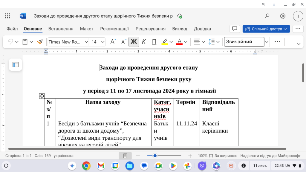 Головне зображення розробки: Заходи до проведення другого етапу щорічного Тижня безпеки руху у період з 11 по 17 листопада 2024 р