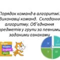 Порядок команд в алгоритмі. Виконавці команд. Складання алгоритму. Об’єднання предметів у групи за певними заданими ознаками