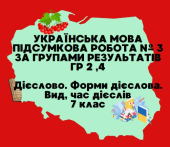 Підсумкова робота з української мови. ГР 2,4. Дієслово.Форми дієслова. Час.Вид