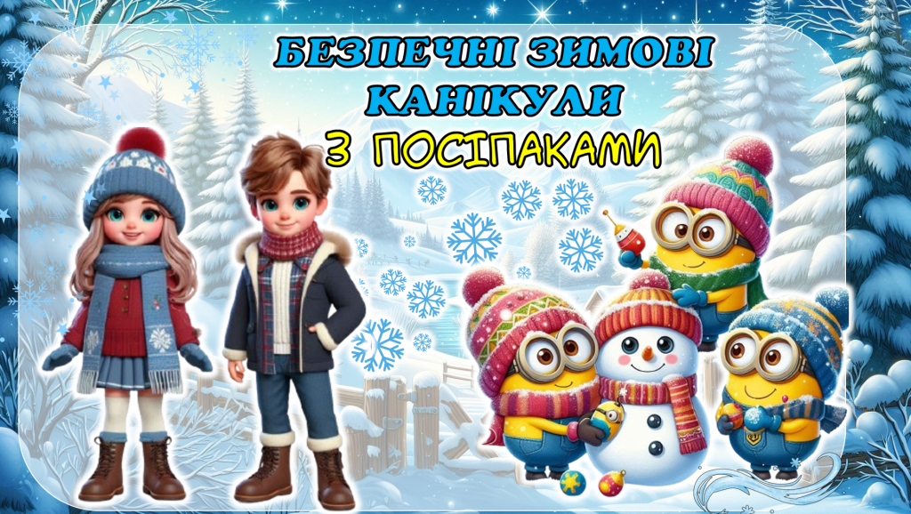 Головне зображення розробки: БЕЗПЕЧНІ ЗИМОВІ КАНІКУЛИ з посіпаками (презентація+конспект+пам’ятка+зимовий чек-лист+розмальовки)
