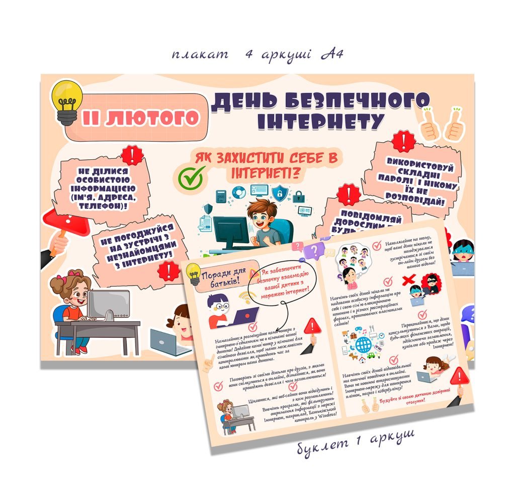 Головне зображення розробки: Набір матеріалів до “Дня безпечного інтернету “(5 сторінок A4, формат PDF).