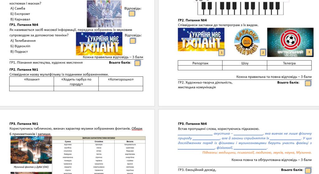 Головне зображення розробки: Діагностична робота з музичного мистецтва для 5 класу “Візуальні мистецтва”(Масол)