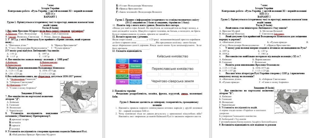 Головне зображення розробки: Діагностична робота з історії України 7 клас НУШ РОЗДІЛ 3. РУСЬ-УКРАЇНА у другій половині XI – першій половині XIII ст