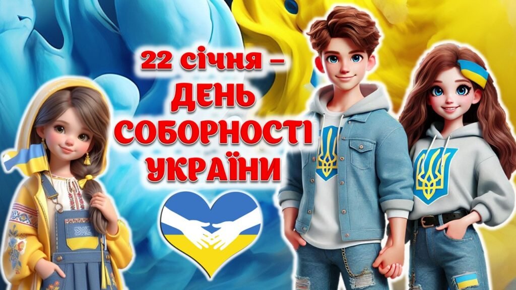 Головне зображення розробки: “22 січня – День соборності України” Презентація + Конспект + Роздатковий матеріал + Оформлення дошки. Постер. Розтяжка.