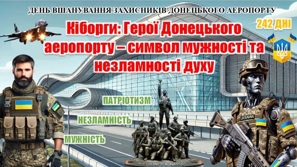 Головне зображення розробки: ДЕНЬ ВШАНУВАННЯ ЗАХИСНИКІВ ДОНЕЦЬКОГО АЕРОПОРТУ (Презентація+сценарій+роздатковий матеріал+оформлення). «Кіборги: Герої Донецького аеропорту – символ