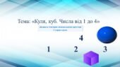 Конспект та презентацыя до заняття на тему: “Куля, куб. Числа выд 1 до 4.”