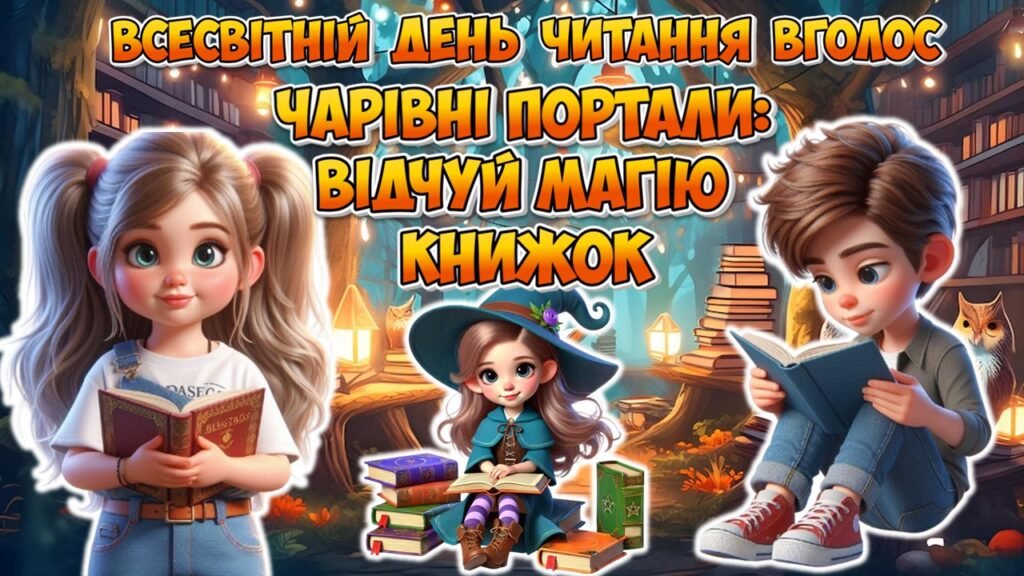 Головне зображення розробки: Анімована інформаційно-ігрова презентація “Чарівні портали: відчуй магію книжок”. 5 лютого – Всесвітній день читання вголос