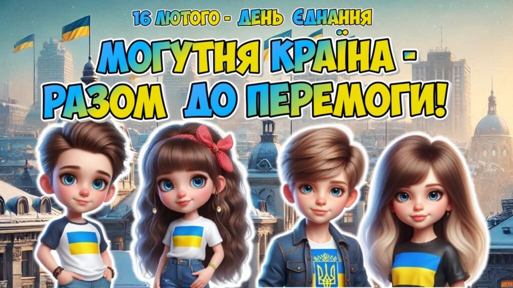 Головне зображення розробки: Анімована інформаційно-ігрова презентація 16 лютого – День єднання “Могутня країна – разом до перемоги”