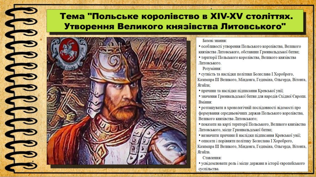 Головне зображення розробки: Польське королівство в XIV-XV століттях. Утворення Великого князівства Литовського. 7 клас (НУШ). Історія: Україна і світ. За підручником авторів Васи