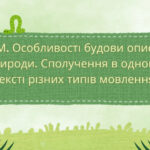 РМ. Особливості будови опису природи. Сполучення в одному тексті різних типів мовлення