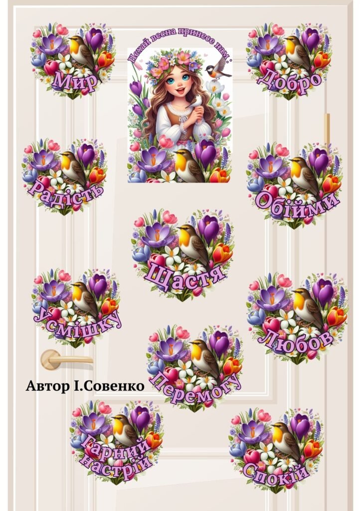 Головне зображення розробки: Оформлення дверей або стіни в клас НУШ або ЗДО (весняне)