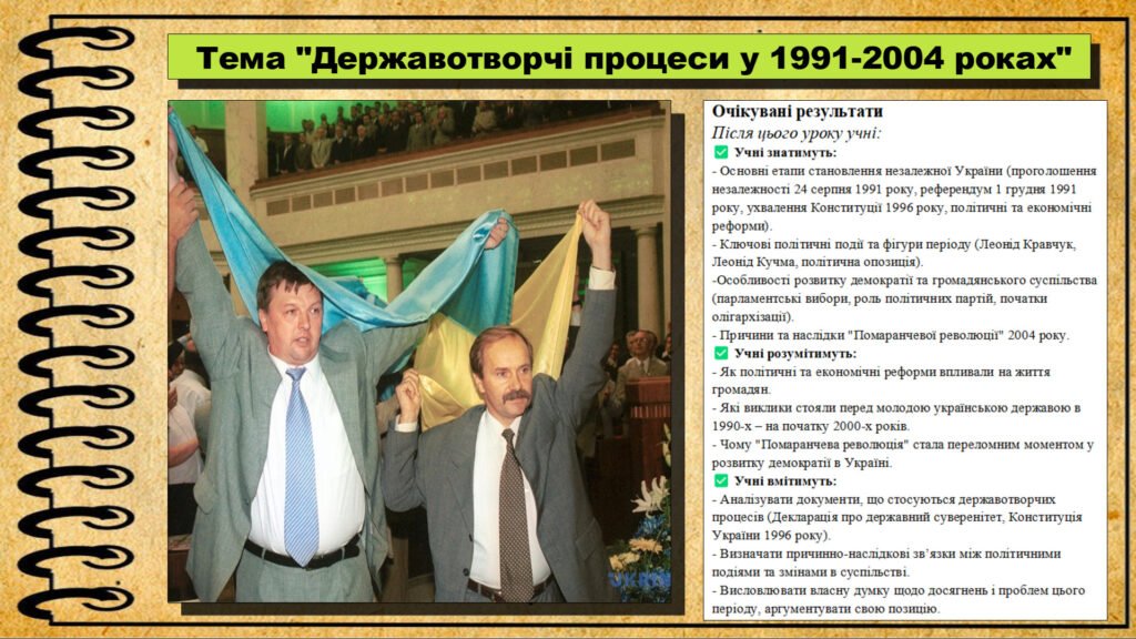 Головне зображення розробки: Державотворчі процеси у 1991-2004 роках. 11 клас. Історія України. За підручником авторів Хлібовська Г. та інші.