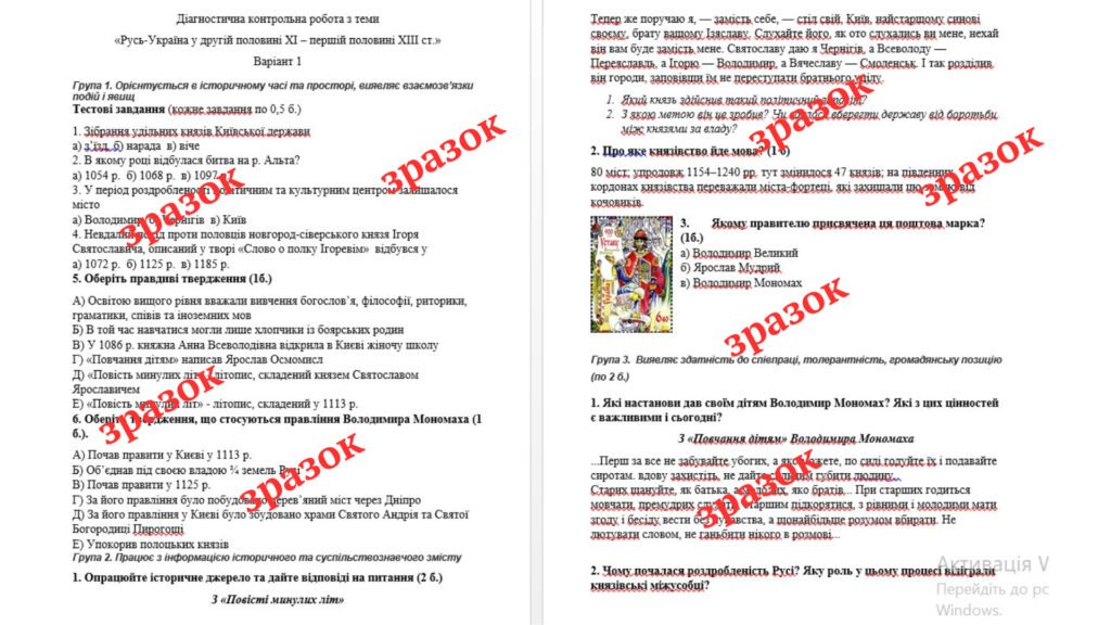 Головне зображення розробки: Діагностувальна контрольна робота з теми «Русь-Україна у другій половині XI – першій половині XIII ст.» за групами результатів
