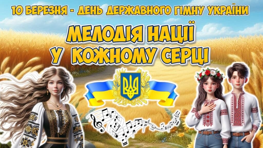 Головне зображення розробки: Анімована інформаційно-ігрова презентація “Мелодія нації у кожному серці” 10 березня – День Державного Гімну України 2025