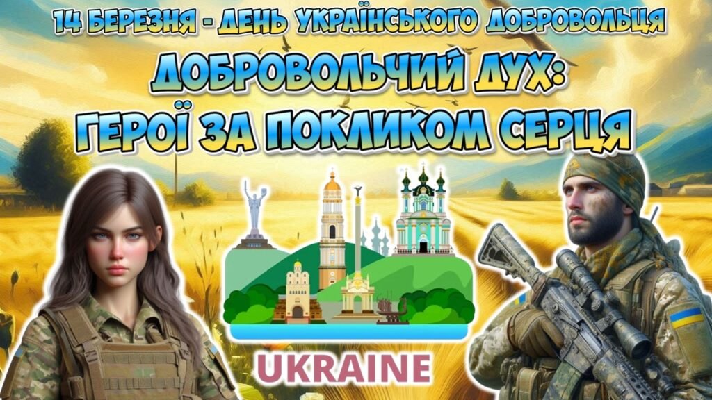 Головне зображення розробки: Анімована інформаційно-ігрова презентація “Добровольчий дух: герої за покликом серця” 14 березня – День українського добровольця