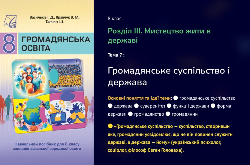 Головне зображення розробки: Презентація “Громадянське суспільство і держава”. Громадянська освіта. 8 клас НУШ.