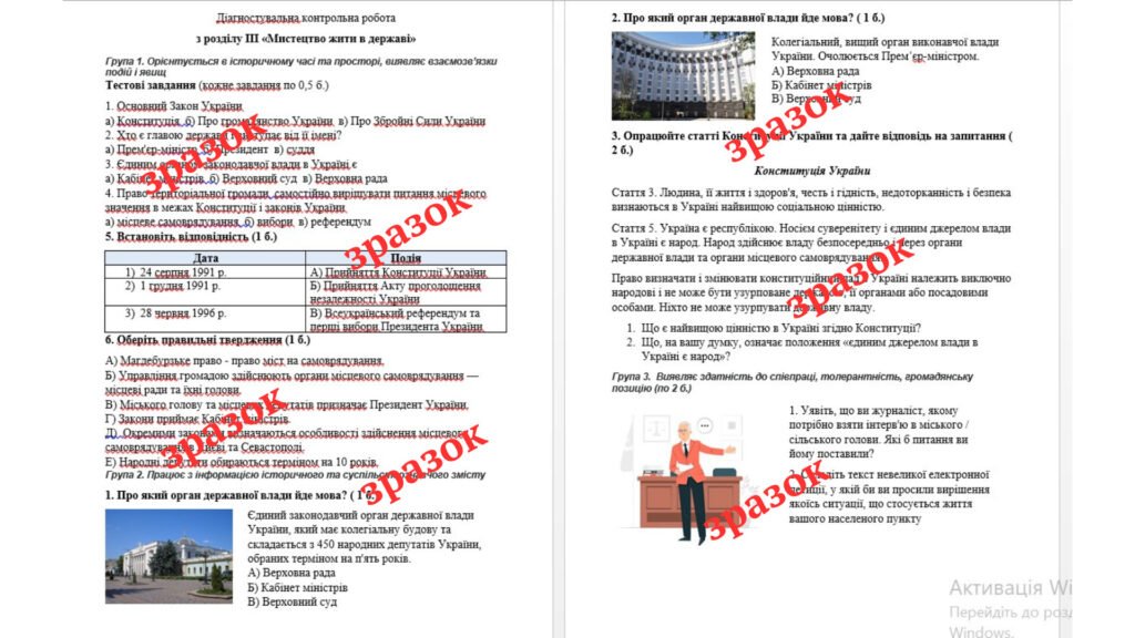 Головне зображення розробки: Діагностувальна контрольна робота з розділу III «Мистецтво жити в державі» за групами результатів (Васильків)