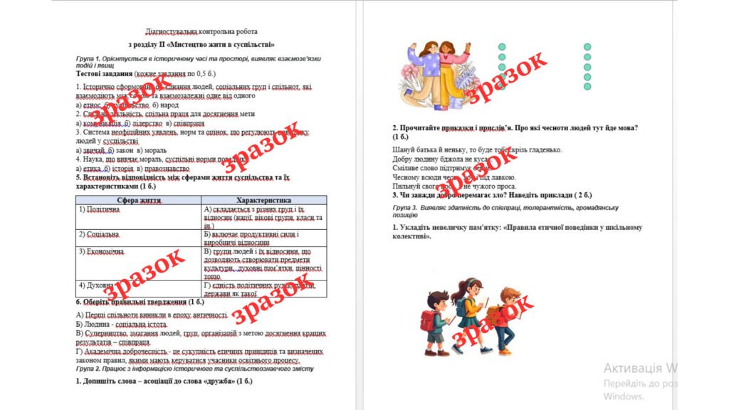 Головне зображення розробки: Діагностувальна контрольна робота з розділу II «Мистецтво жити в суспільстві» за групами результатів (Васильків)