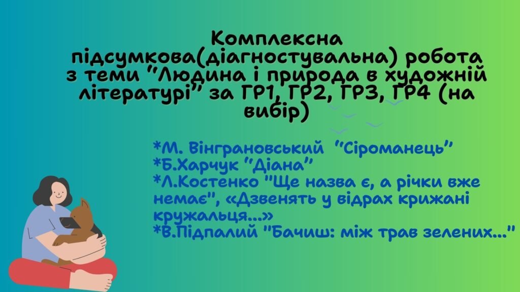 Головне зображення розробки: Комплексна підсумкова (діагностувальна) робота з української літератури для 7 класу “Людина і природа в художній літературі” за ГР1, ГР2,ГР3, ГР4
