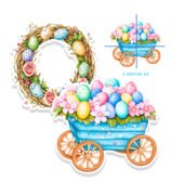 Шаблони прикрас на великдень -2 штуки «Вінок» і «Віз» для декору дошки або групи.