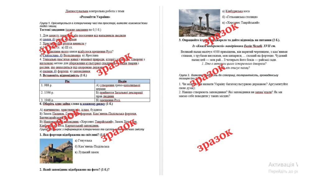 Головне зображення розробки: Діагностувальна контрольна робота з теми “Розмаїття України” (О.Пометун) (за групами результатів)