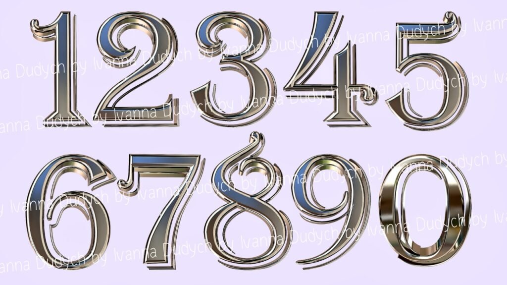 Головне зображення розробки: Срібні цифри від 0 до 9 для оформлення свят