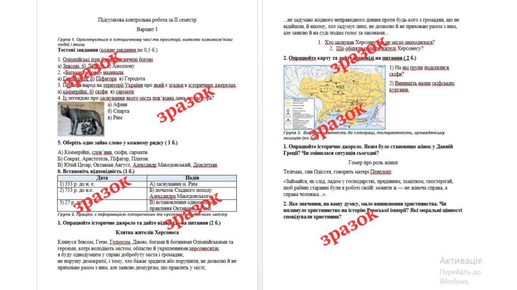 Головне зображення розробки: Комплексна підсумкова контрольна робота за 2 семестр «Історія України. Всесвітня історія” за групами результатів (Щупак)