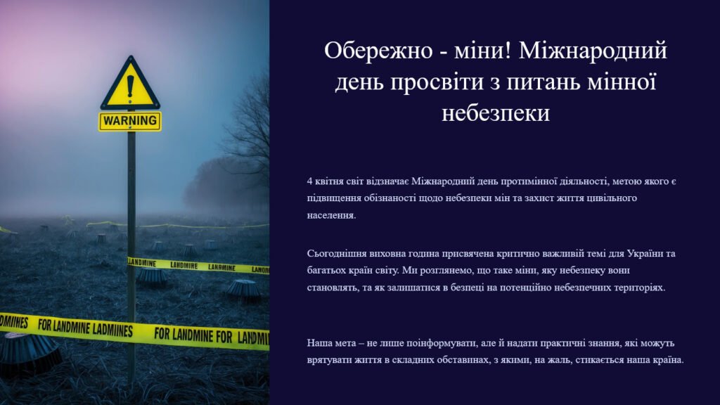 Головне зображення розробки: Обережно – міни! Міжнародний день просвіти з питань мінної небезпеки (презентація)