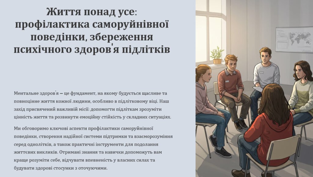 Головне зображення розробки: Життя понад усе: профілактика саморуйнівної поведінки, збереження психічного здоров’я підлітків