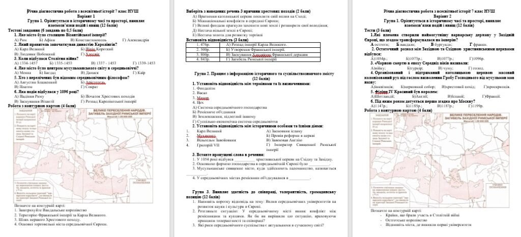 Головне зображення розробки: Річна діагностична робота з всесвітньої історії 7 клас за групами результатів