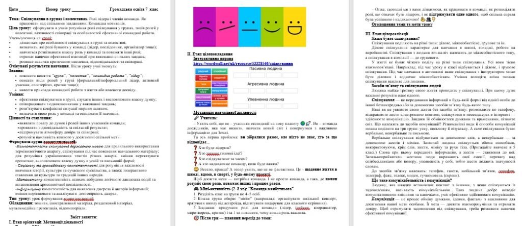 Головне зображення розробки: Спілкування в групах і колективах. Ролі лідера і членів команди. Як працювати над спільними завданнями. Командна мотивація.