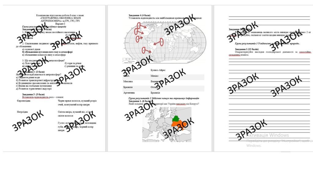 Головне зображення розробки: Комплексна підсумкова робота 6 клас з теми: «ГЕОГРАФІЧНА ОБОЛОНКА ЗЕМЛІ АНТРОПОСФЕРА» за ГР1, ГР2, ГР3