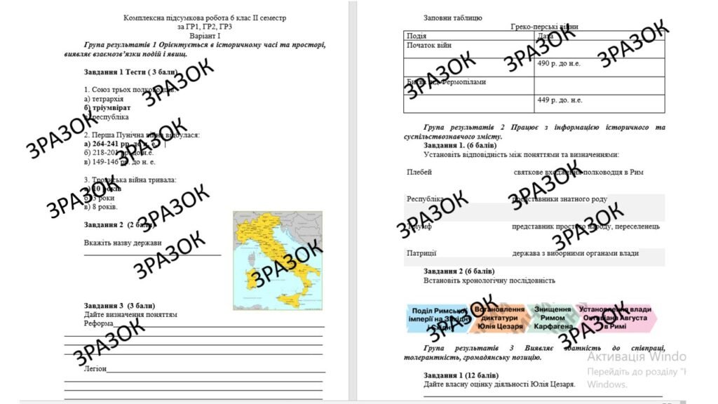 Головне зображення розробки: Комплексна підсумкова робота, історія, 6 клас ІІ семестр за ГР1, ГР2, ГР3