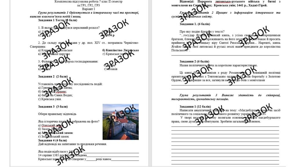 Головне зображення розробки: Комплексна підсумкова робота 7 клас Історія України ІІ семестр за ГР1, ГР2, ГР3
