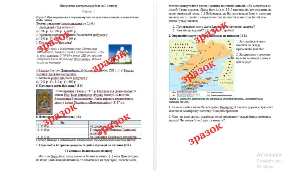 Головне зображення розробки: Комплексна підсумкова контрольна робота за 2 семестр «Історія України” за групами результатів (Щупак)