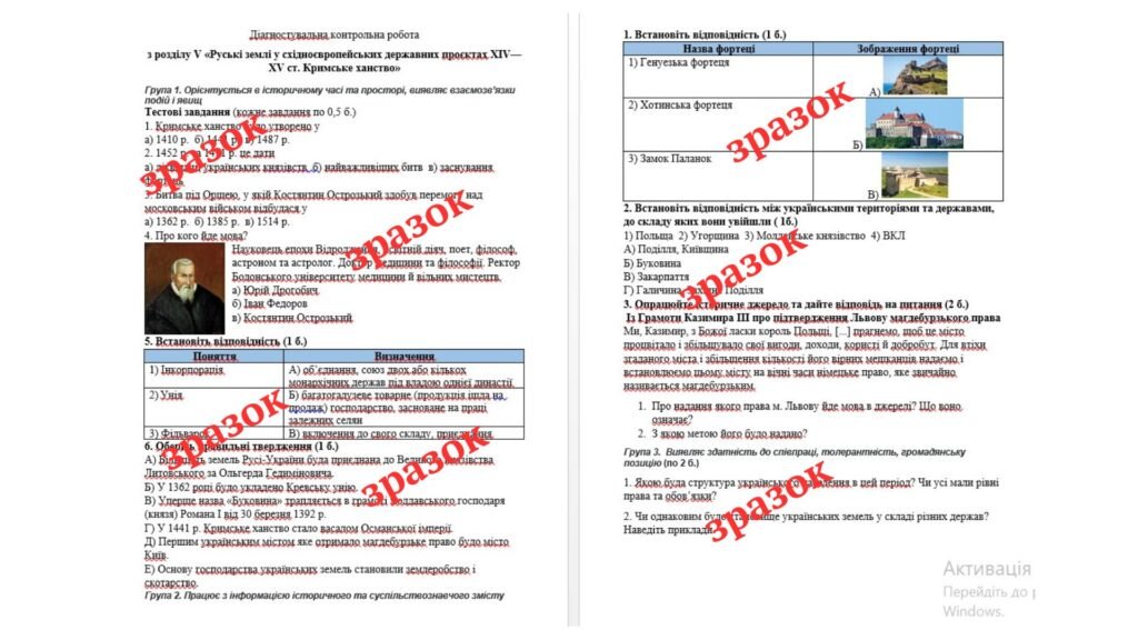 Головне зображення розробки: Діагностувальна контрольна робота з розділу V «Руські землі у східноєвропейських державних проєктах XIV—XV ст. Кримське ханство» (Щупак)