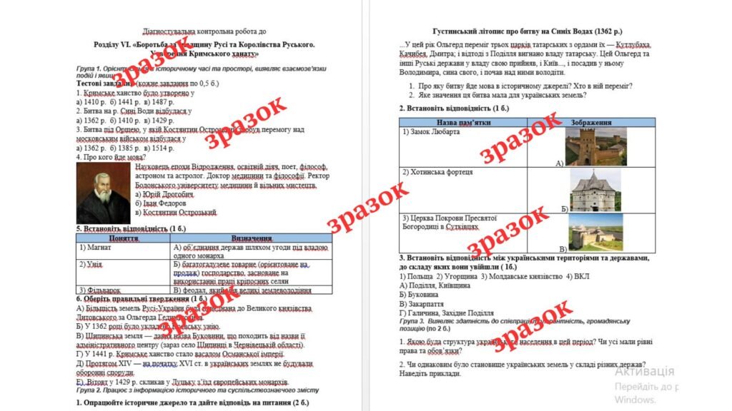 Головне зображення розробки: Діагностувальна контрольна робота до Розділу VI. «Боротьба за спадщину Русі та Королівства Руського. Утворення Кримського ханату» (Гісем, Галімов)