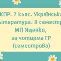 7 клас. Комплексна підсумкова робота з української літератури за 2 семестр за чотирма ГР (МП Т.Яценко)