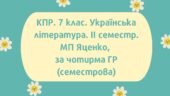 7 клас. Комплексна підсумкова робота з української літератури за 2 семестр за чотирма ГР (МП Т.Яценко)
