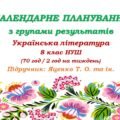 Календарне планування з ГР. Українська література. 8 клас НУШ. Яценко Т.О. та ін. (70 год / 2 год на тиждень). Модель оцінювання 1
